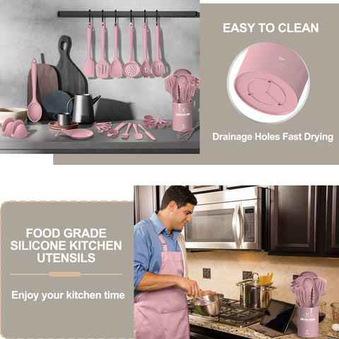 AIKKIL pink utensils are dishwasher safe for easy cleanup.