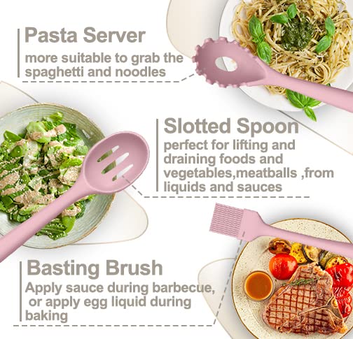 AIKKIL pink silicone spoon designed for stirring and scooping.