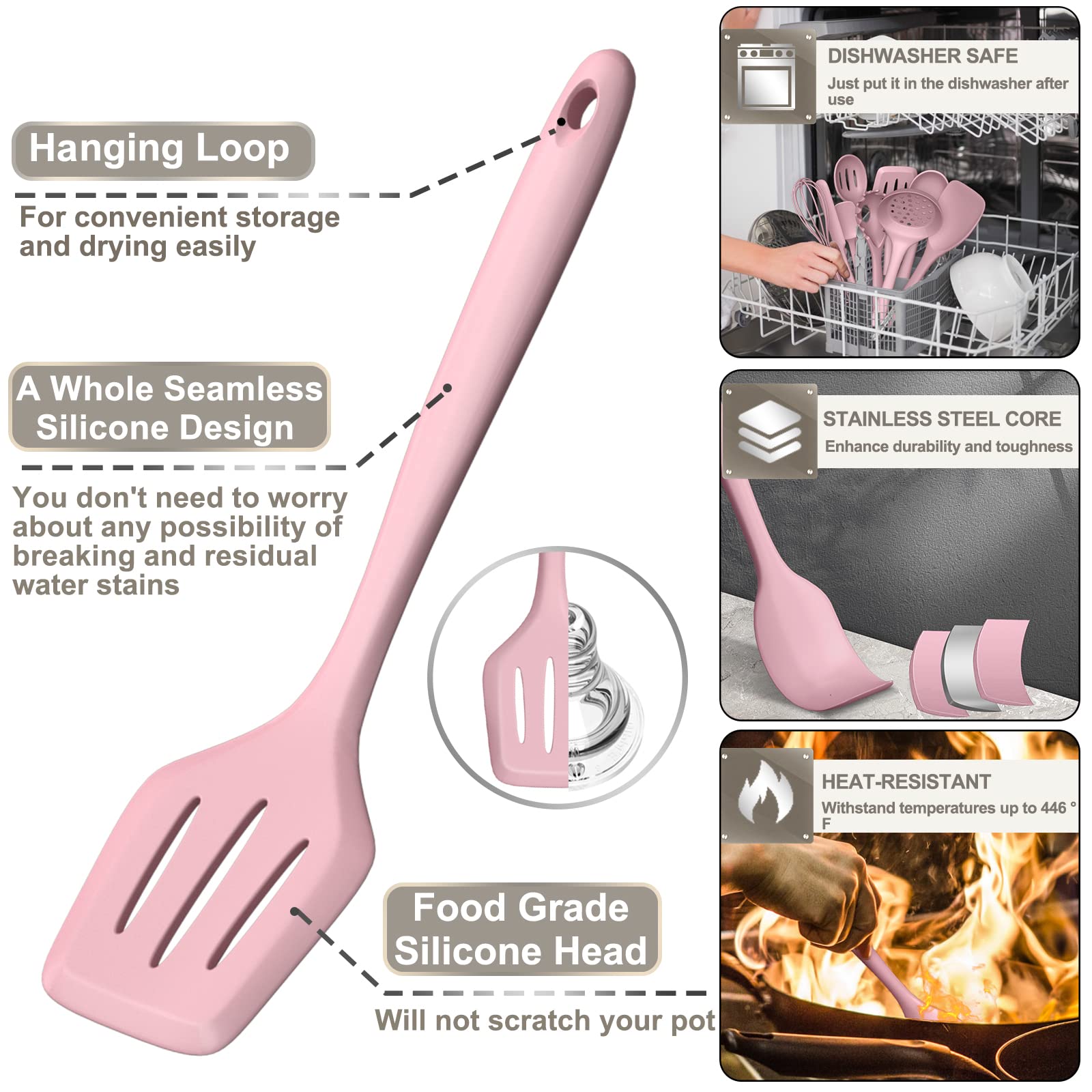 AIKKIL pink silicone tongs ideal for safe flipping and serving.
