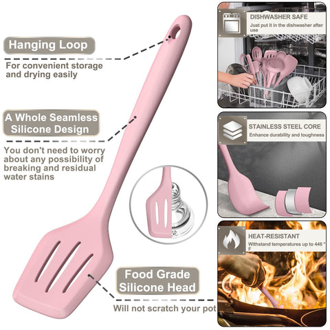 AIKKIL pink silicone tongs ideal for safe flipping and serving.