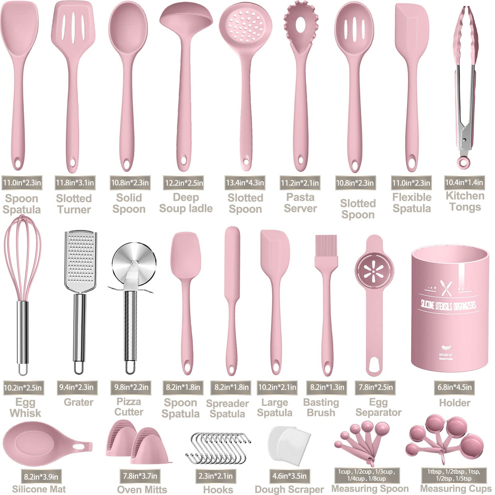 AIKKIL pink silicone turner demonstrates durable stainless steel core and seamless design.