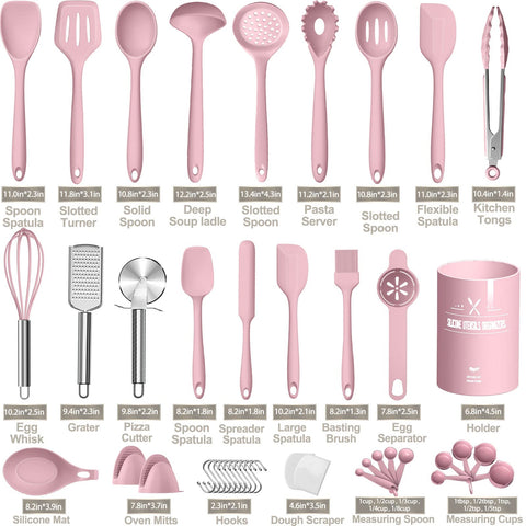 AIKKIL pink silicone turner demonstrates durable stainless steel core and seamless design.