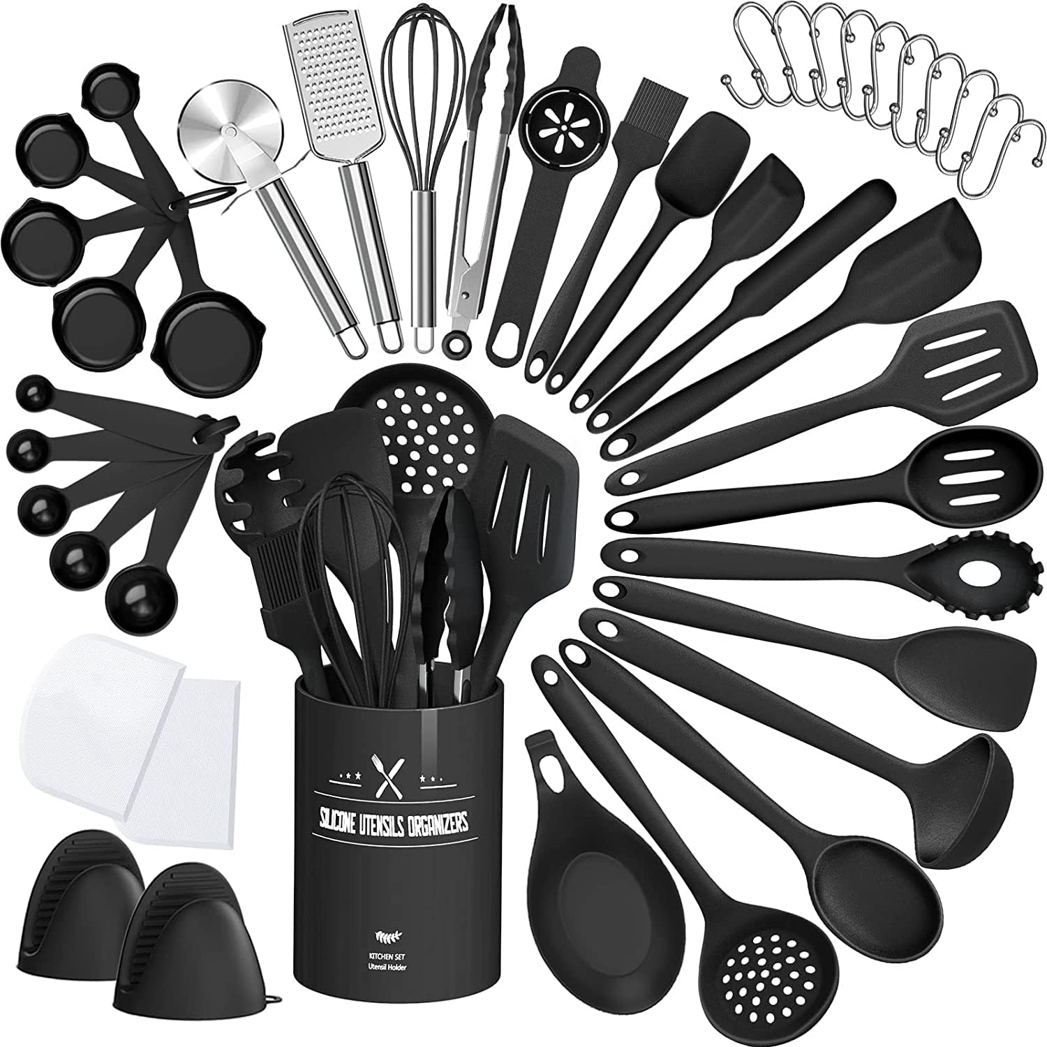 AIKKIL 43-piece kitchen utensils set with holder, silicone spatula close-up for nonstick protection