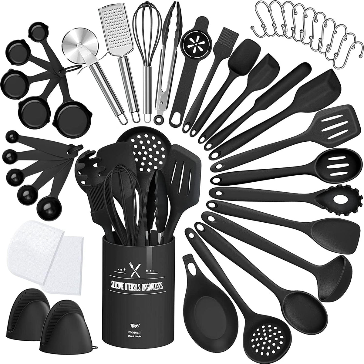 AIKKIL 43-piece kitchen utensils set with holder, silicone spatula close-up for nonstick protection