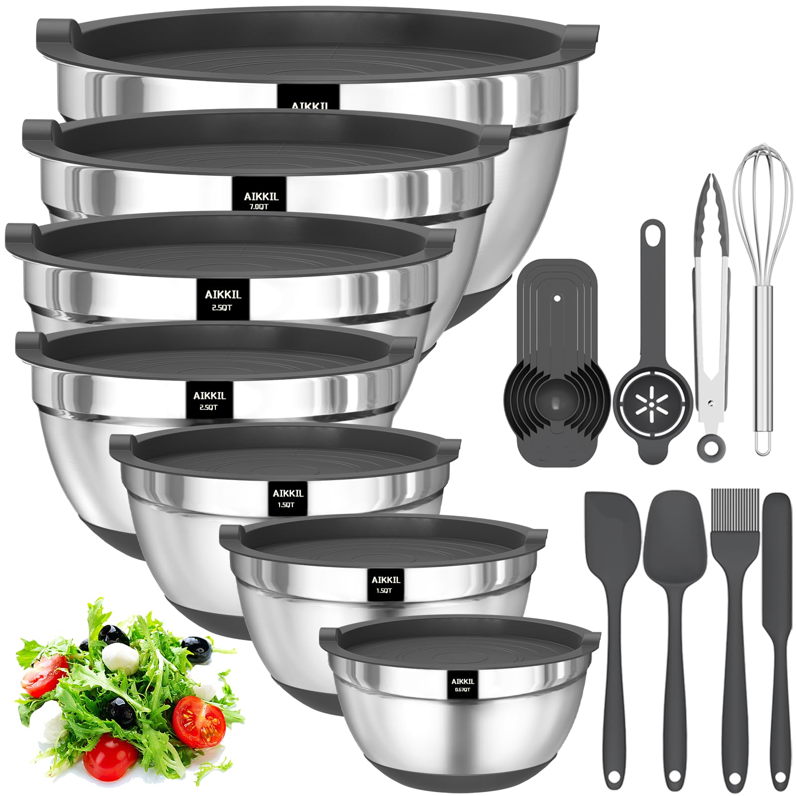AIKKIL mixing bowls with airtight lids for fresh prep and storage