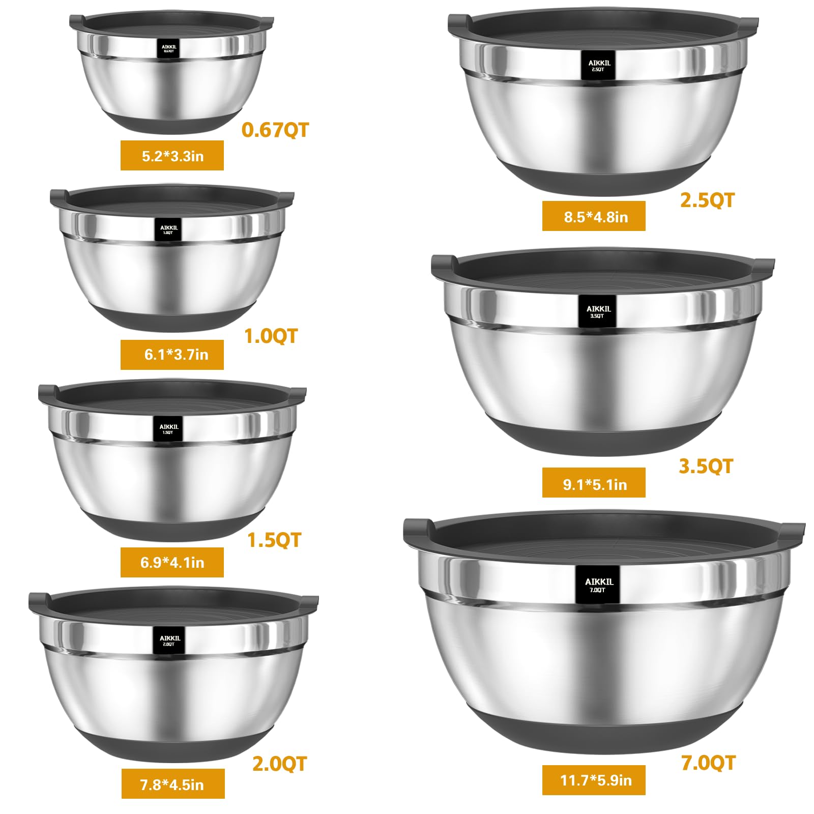 AIKKIL bowls with non slip silicone bottoms stay steady during mixing