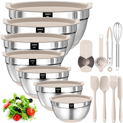 AIKKIL mixing bowls with stainless interior for durable, odor-free prep