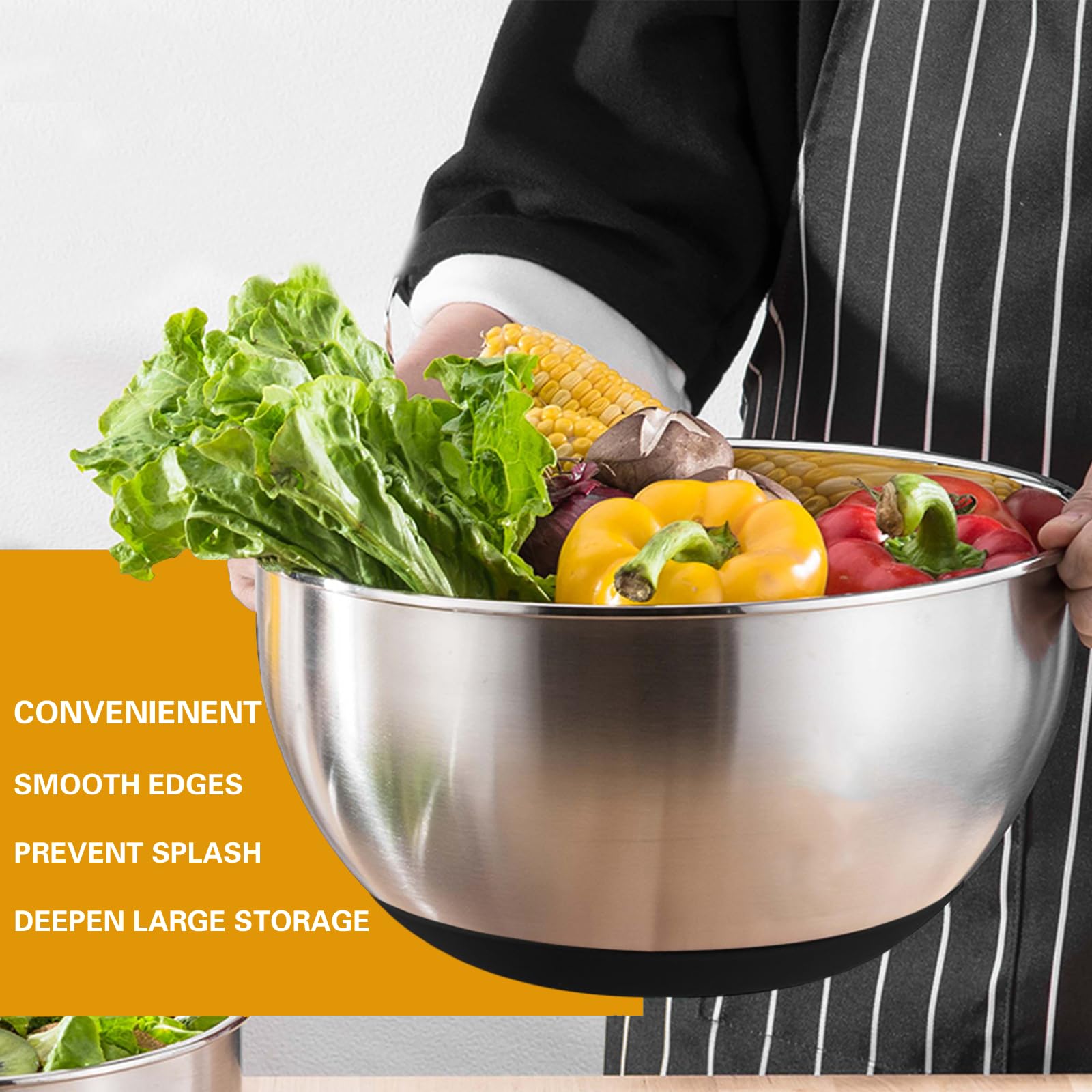 AIKKIL nesting bowls store neatly and are compatible with dishwasher cleaning.