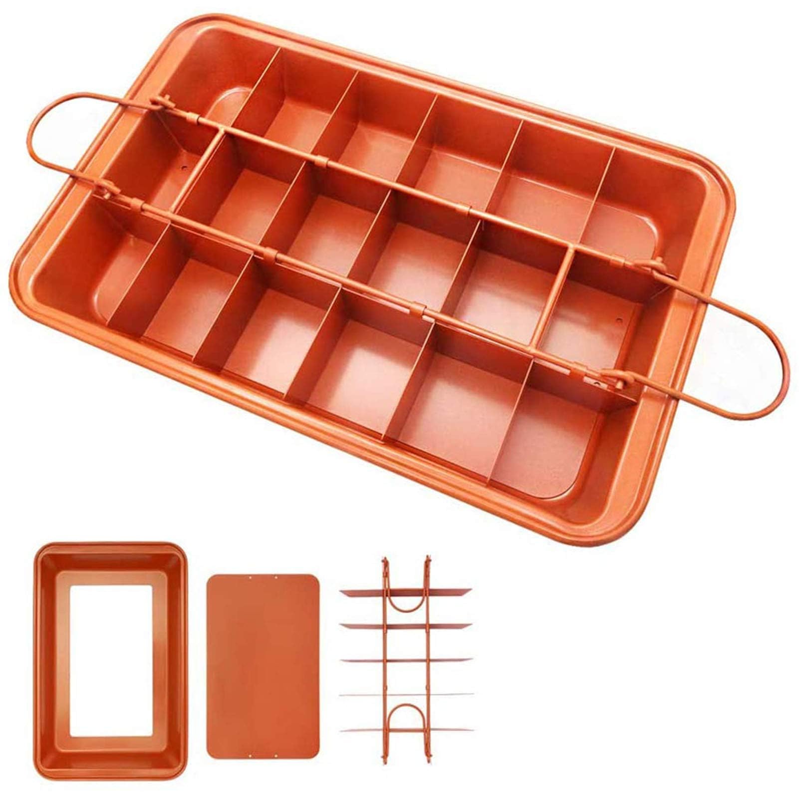 Ailelan brownie pan divider view showing pre-sliced brownie layout