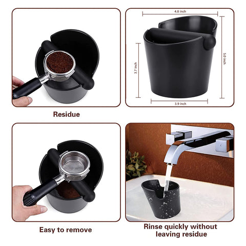 Ailelan knock box with a deep mouth to minimize splash during dumping