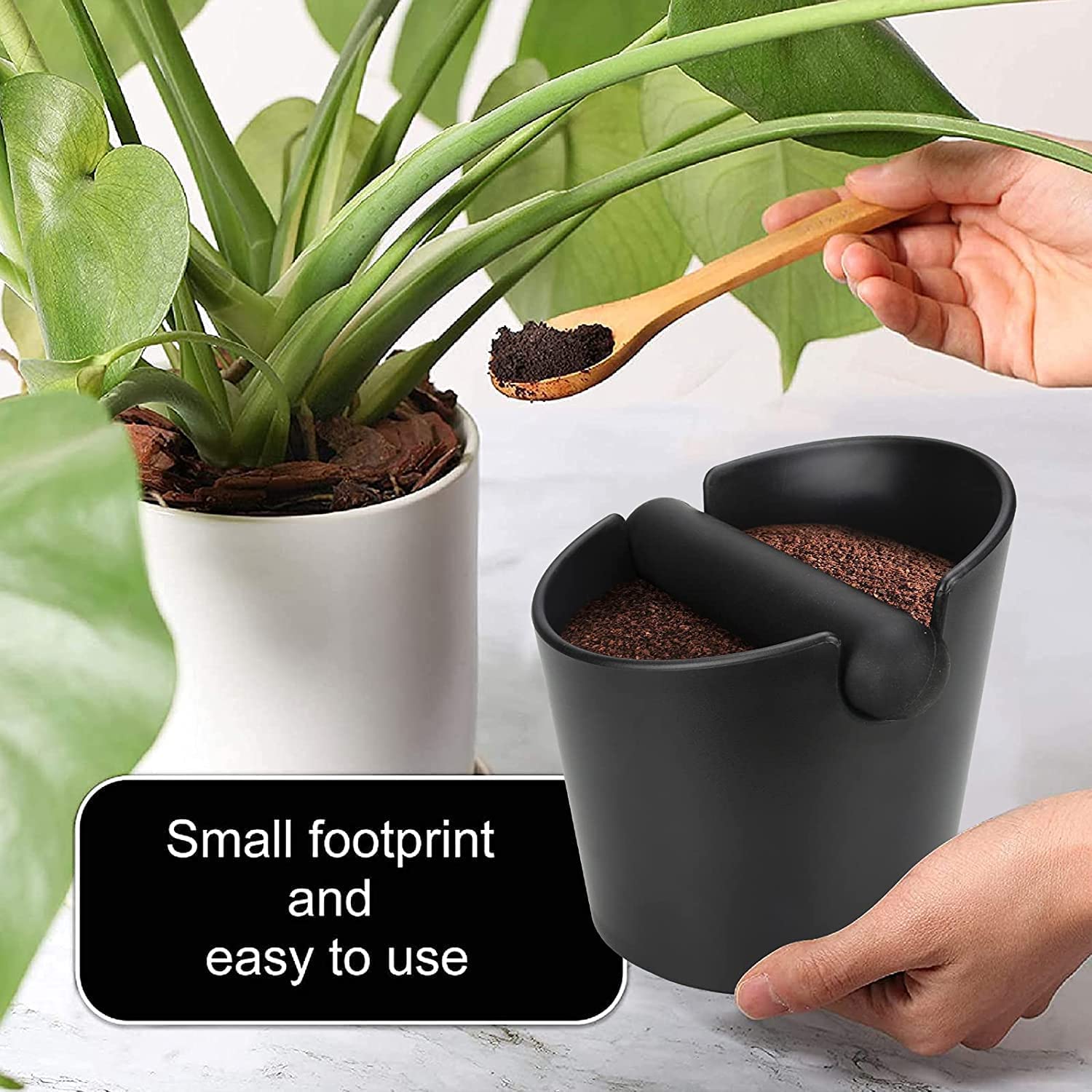 Ailelan knock box tucked under an espresso machine for easy waste disposal