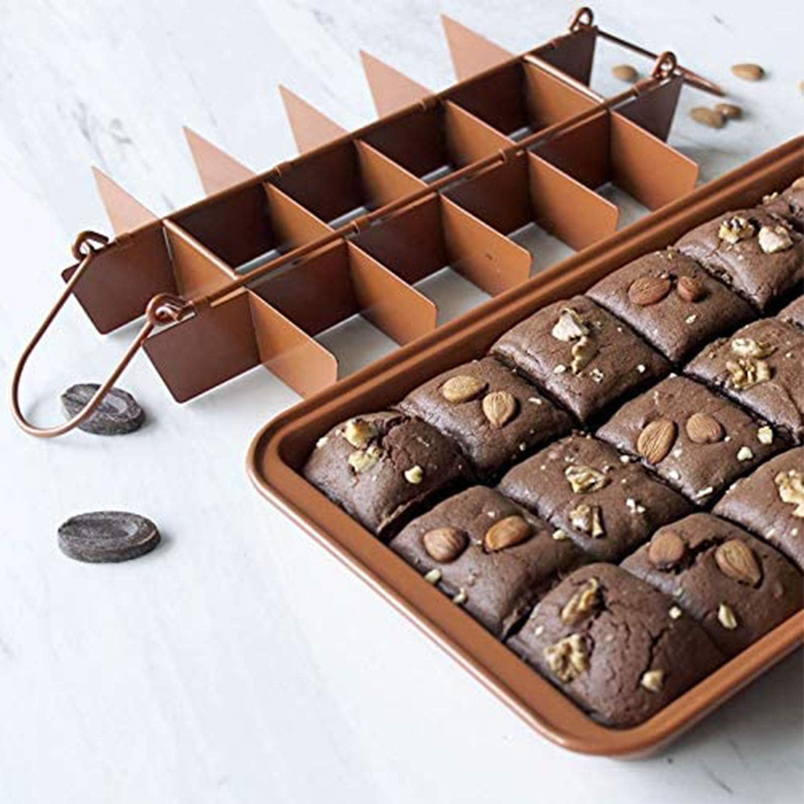 Divider removal after baking reveals neatly separated brownies