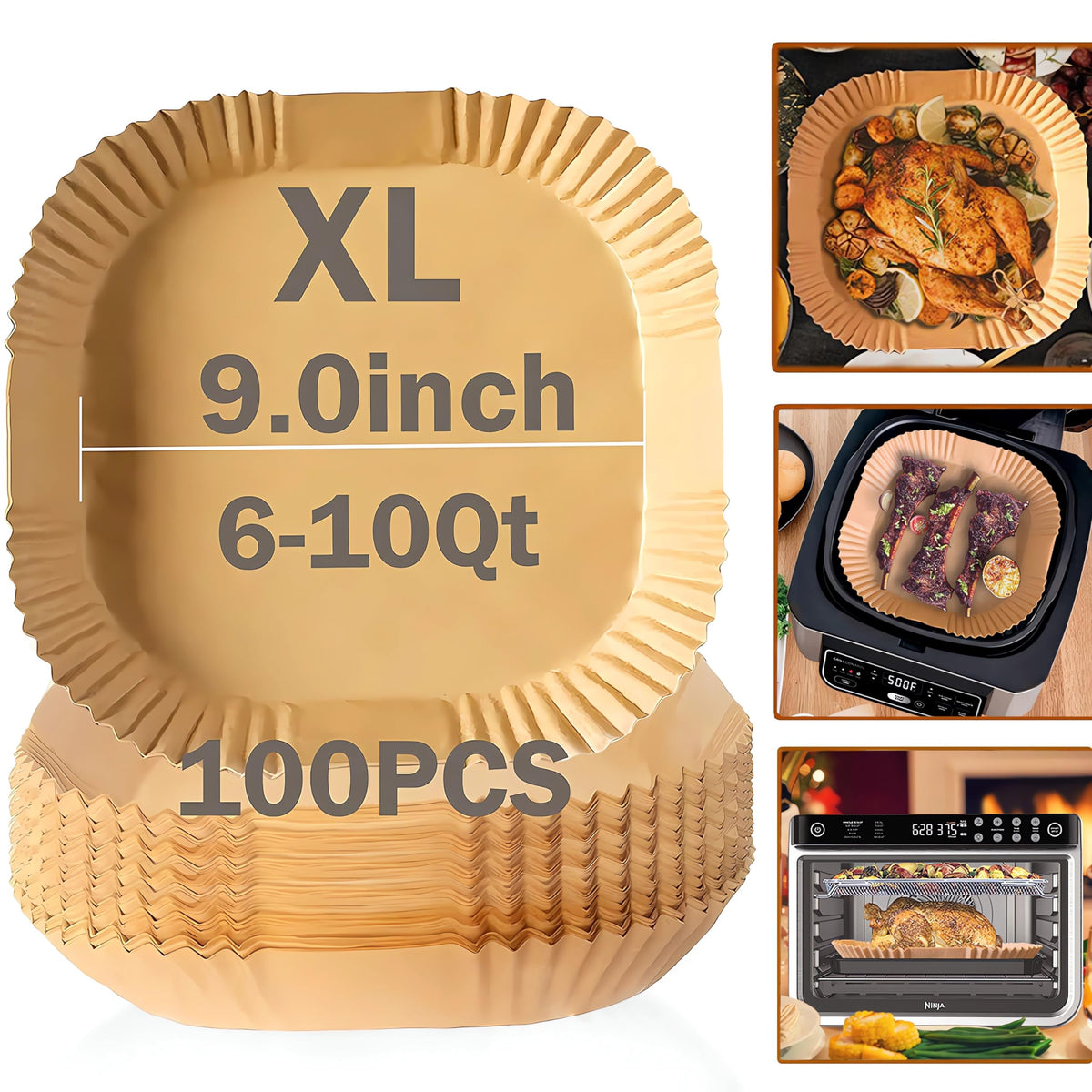 Ailifeer 9x9in square brown air fryer liner prevents sticking during frying