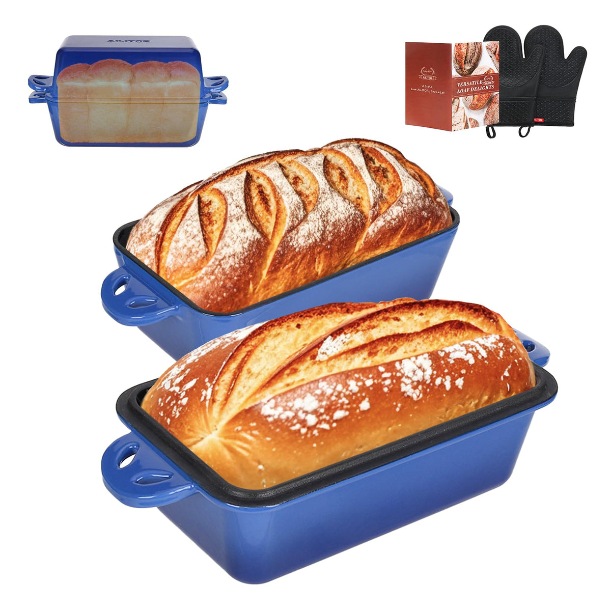 AILITOR 9x5 loaf pan with lid, enamel finish for even heat and golden crust.