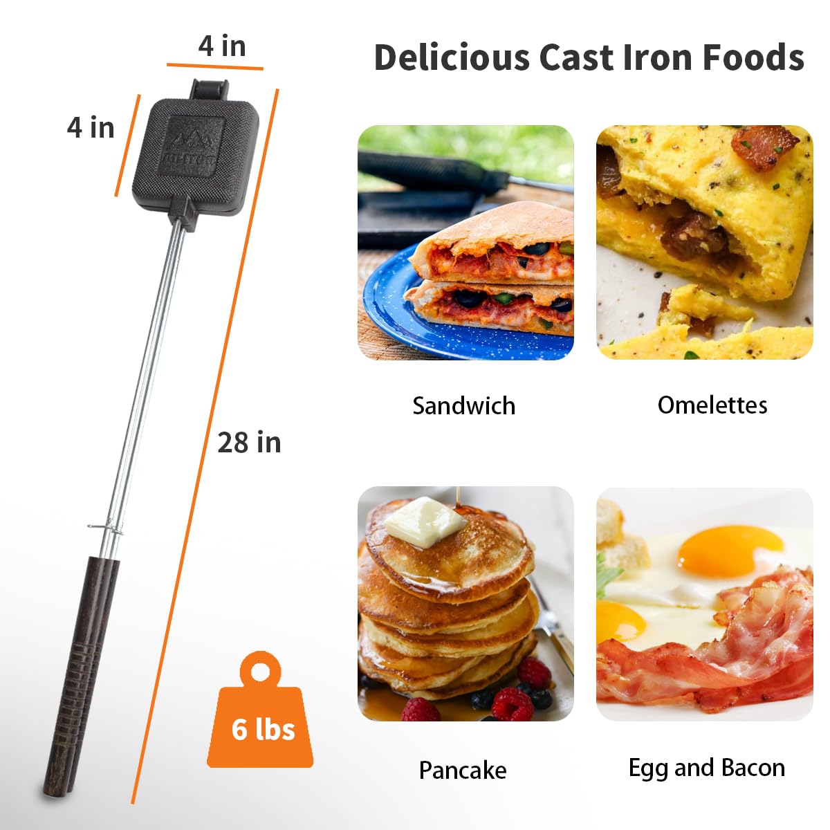 AILITOR cast-iron head demonstrates durability for high-heat camp cooking.