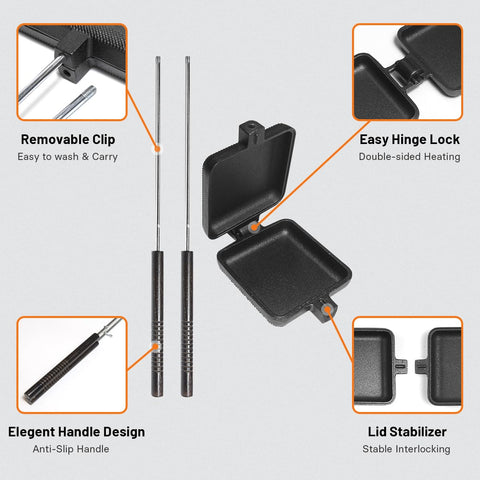 AILITOR easy-open hinge design for simple sandwiches over a fire.