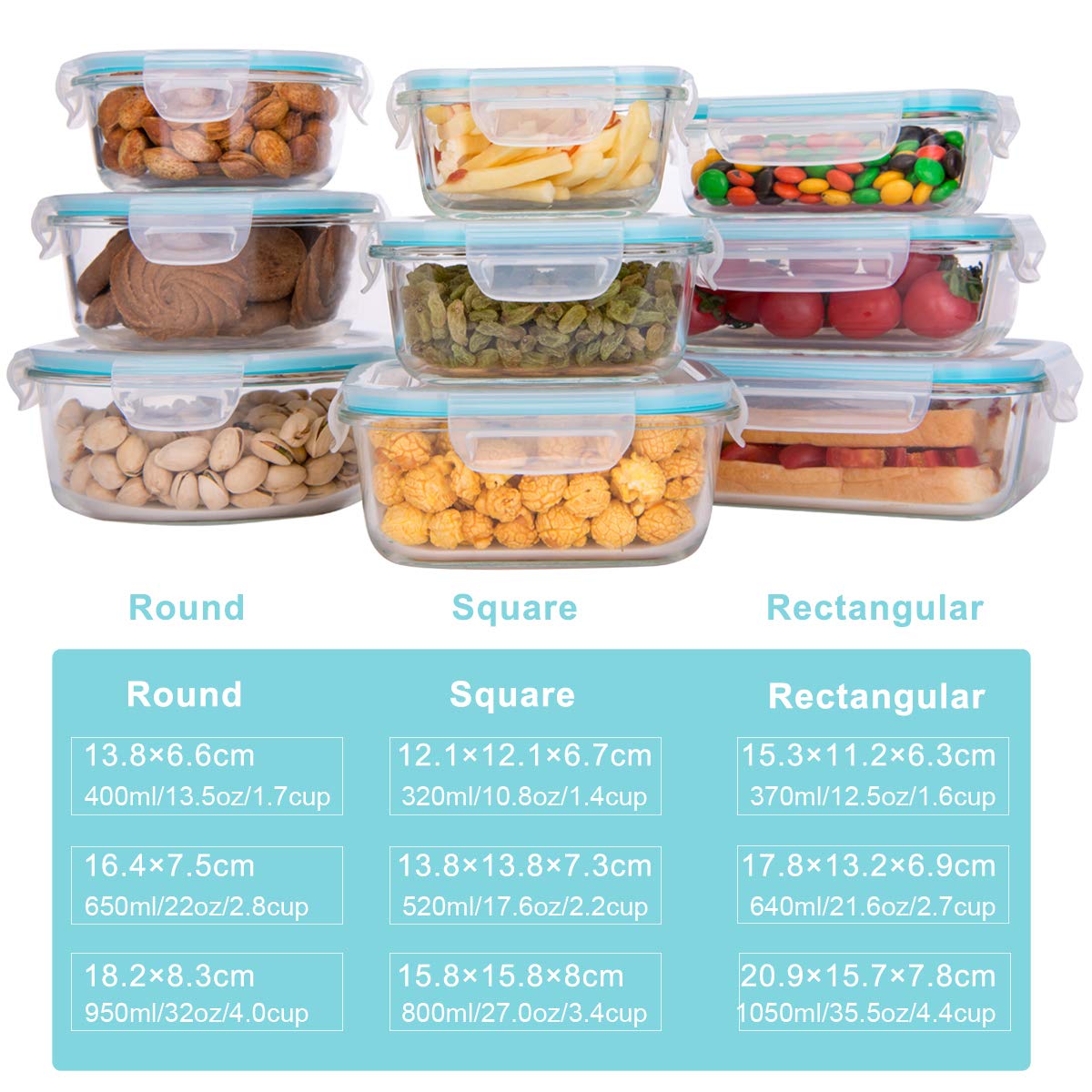 AILTEC rectangle medium 21oz glass container with lid, fits daily lunches.
