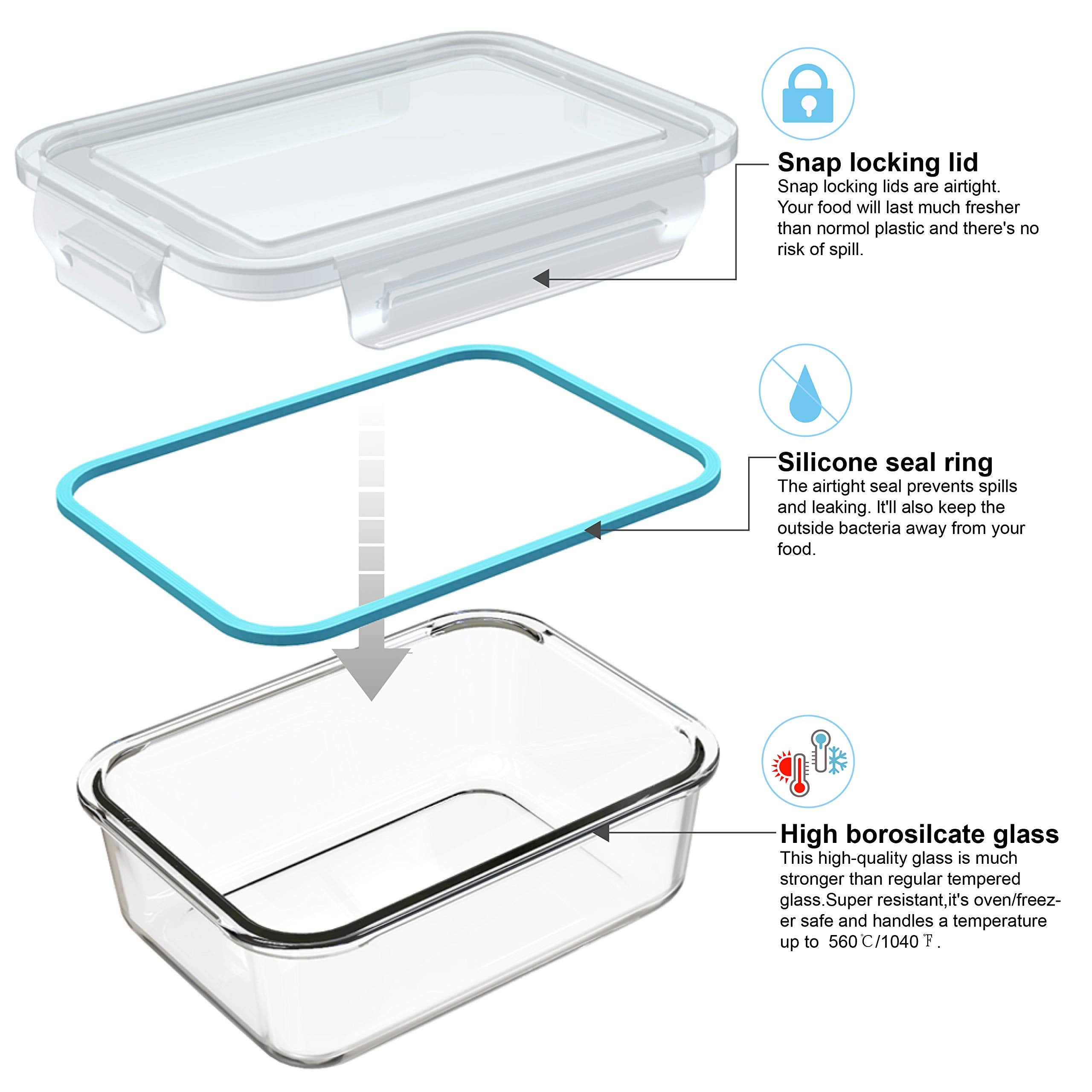 AILTEC round large 32oz glass container with lid, great for soups and salads.