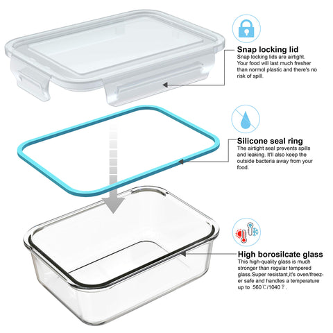 AILTEC round large 32oz glass container with lid, great for soups and salads.