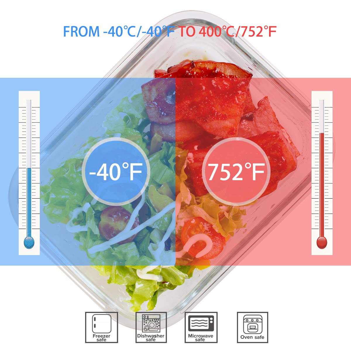 AILTEC square large 27oz glass container with lid for leftovers.
