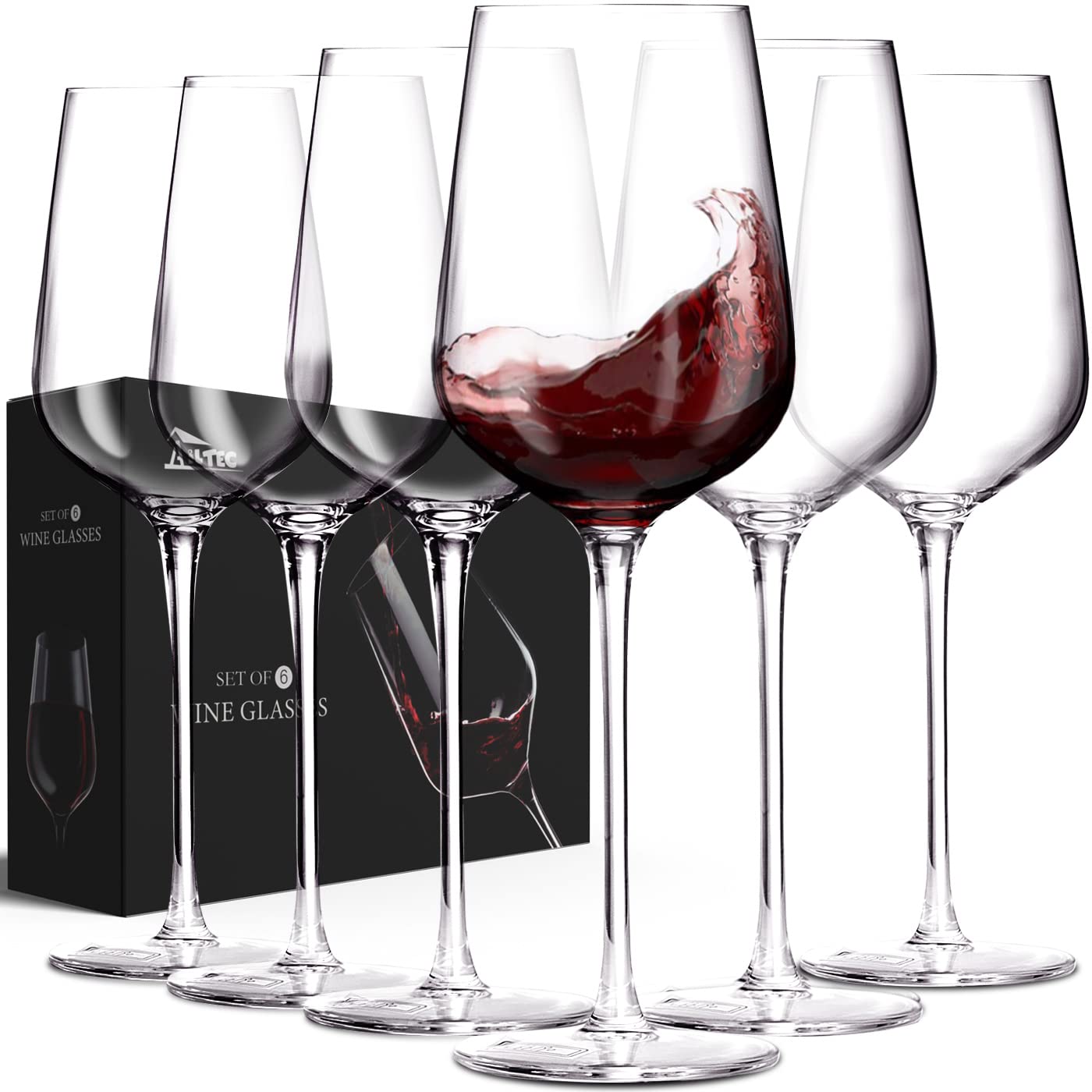 AILTEC crystal stem wine glasses set of 6 for elegant serving