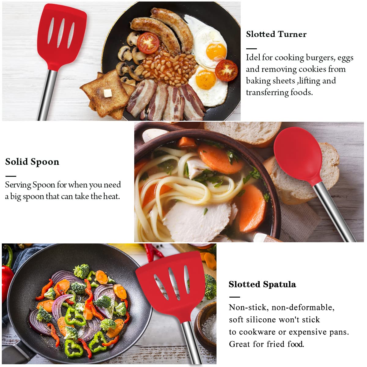 AILUKI heat-resistant silicone utensils safe for high-heat cooking.