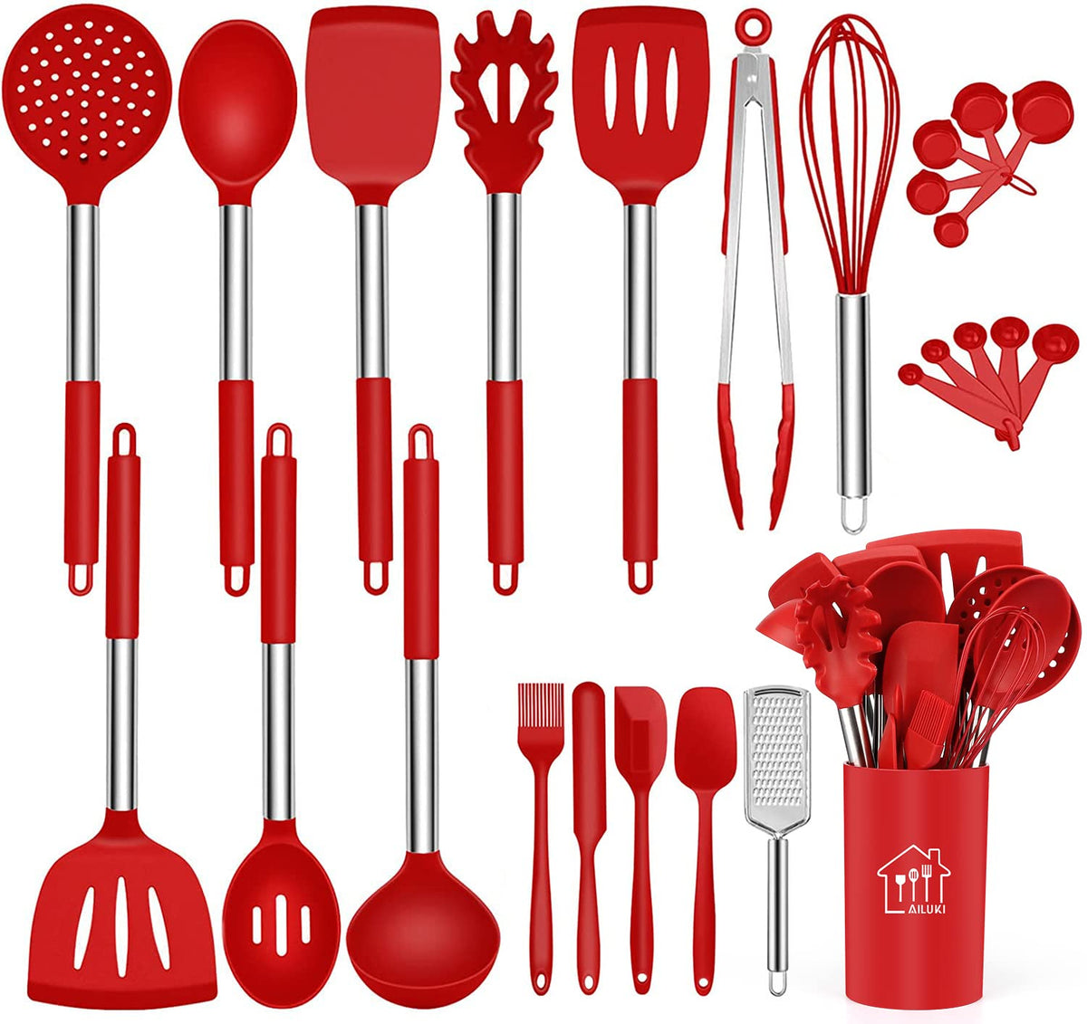 AILUKI 26-piece silicone utensil set complete with versatile tools for everyday cooking.