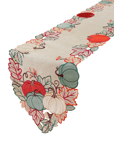AILUOQI fall runner featuring maple leaf embroidery in autumn hues.