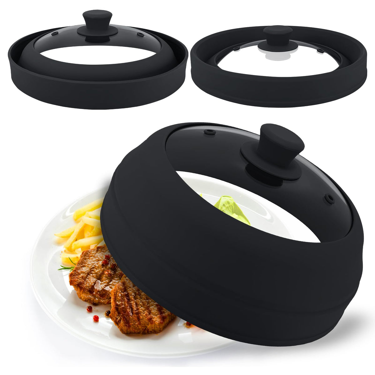 Aimatifi collapsible microwave splatter cover glass used to simplify cleanup and storage.