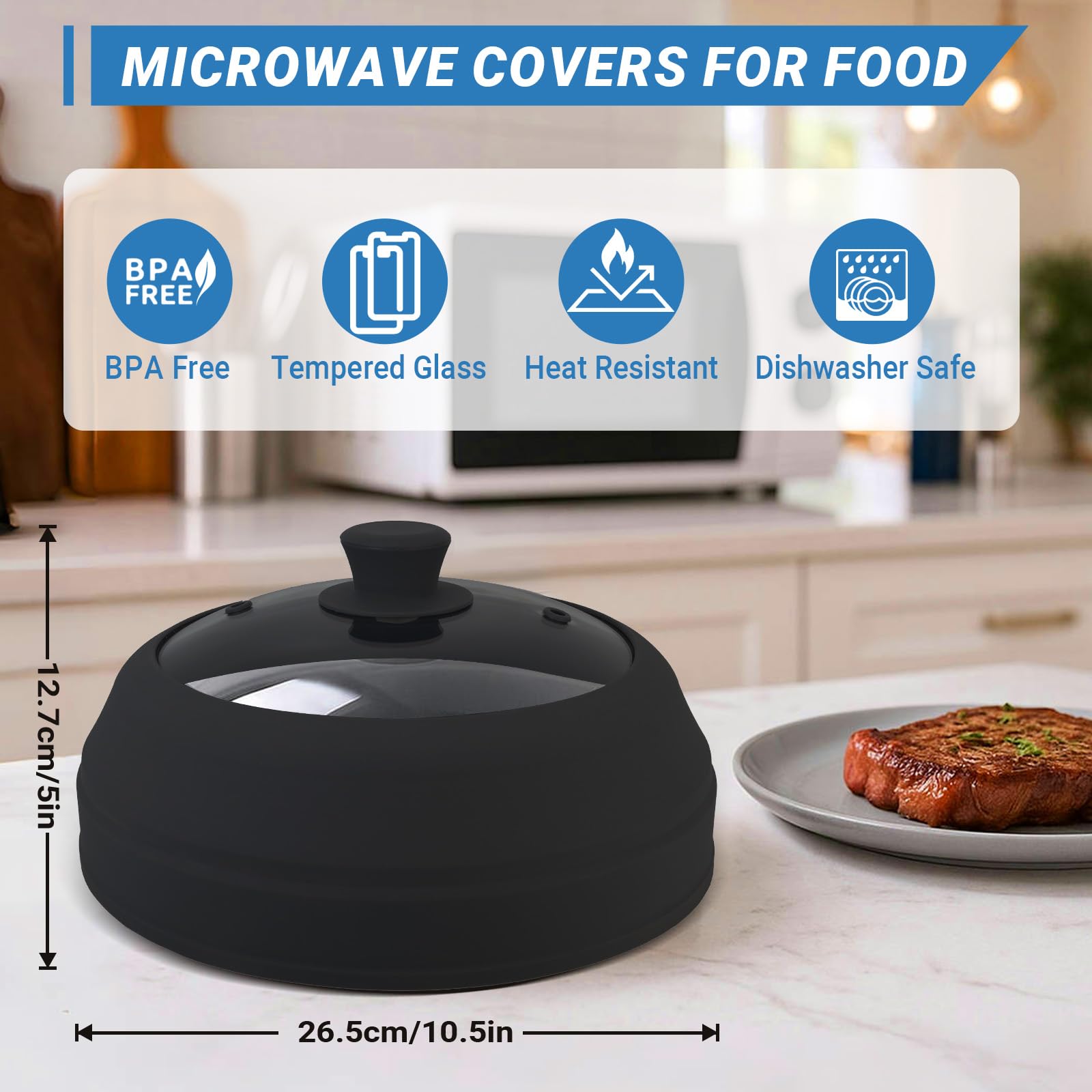 Aimatifi silicone vented splatter guard demonstrates steam control during reheating.