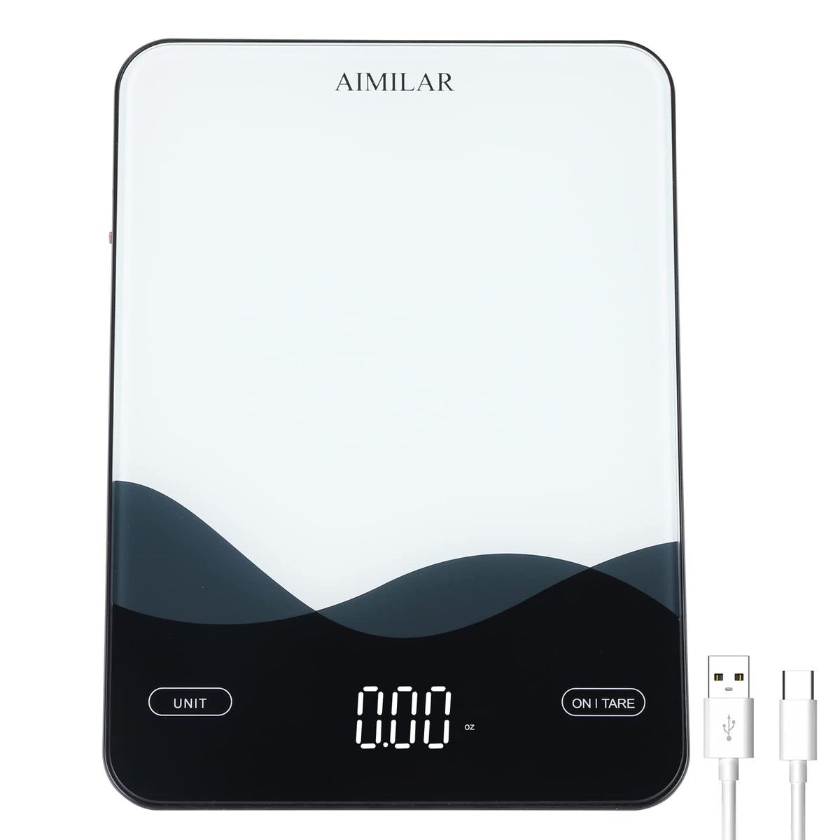 AIMILAR Food Scale with glass platform for precise readings and easy cleaning.