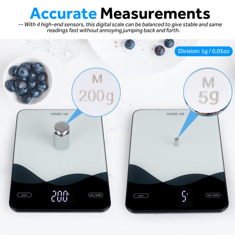 AIMILAR tare function weighing ingredients on a plate without the container.