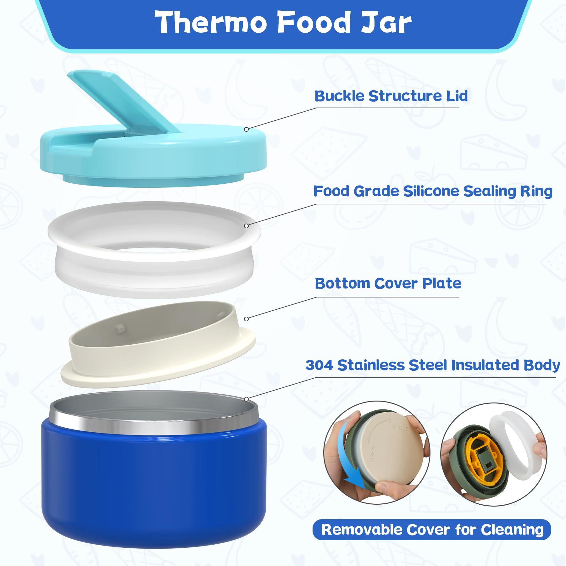 Aimsnk 8oz soup thermo blue keeps hot soups ready for school lunches.