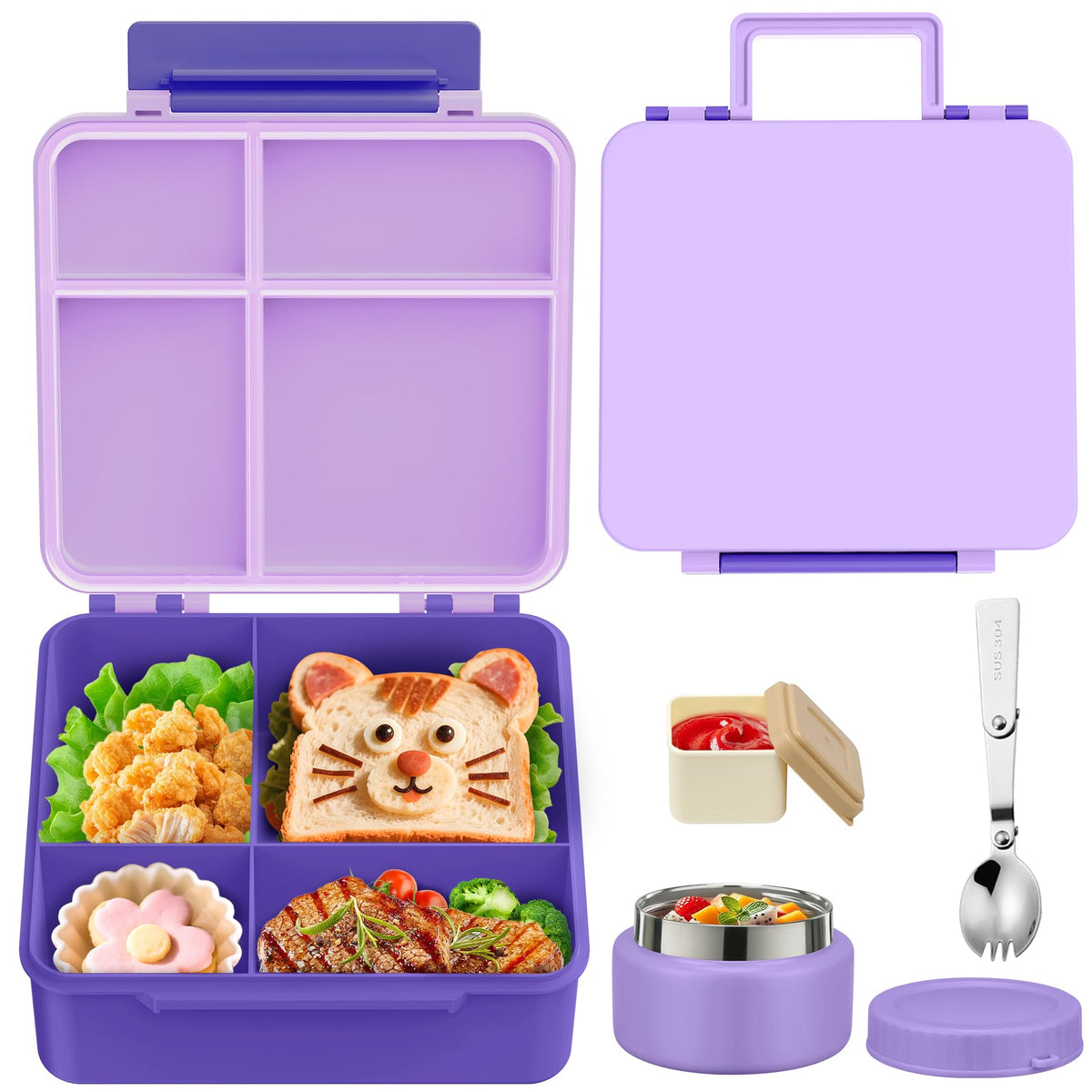 Aimsnk bento lunchbox for kids in purple with leak-proof design.