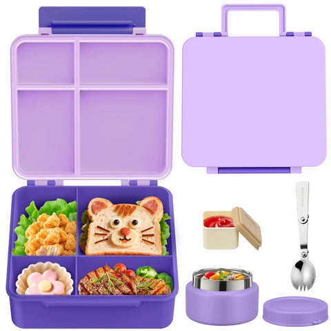 Aimsnk bento lunchbox for kids in purple with leak-proof design.