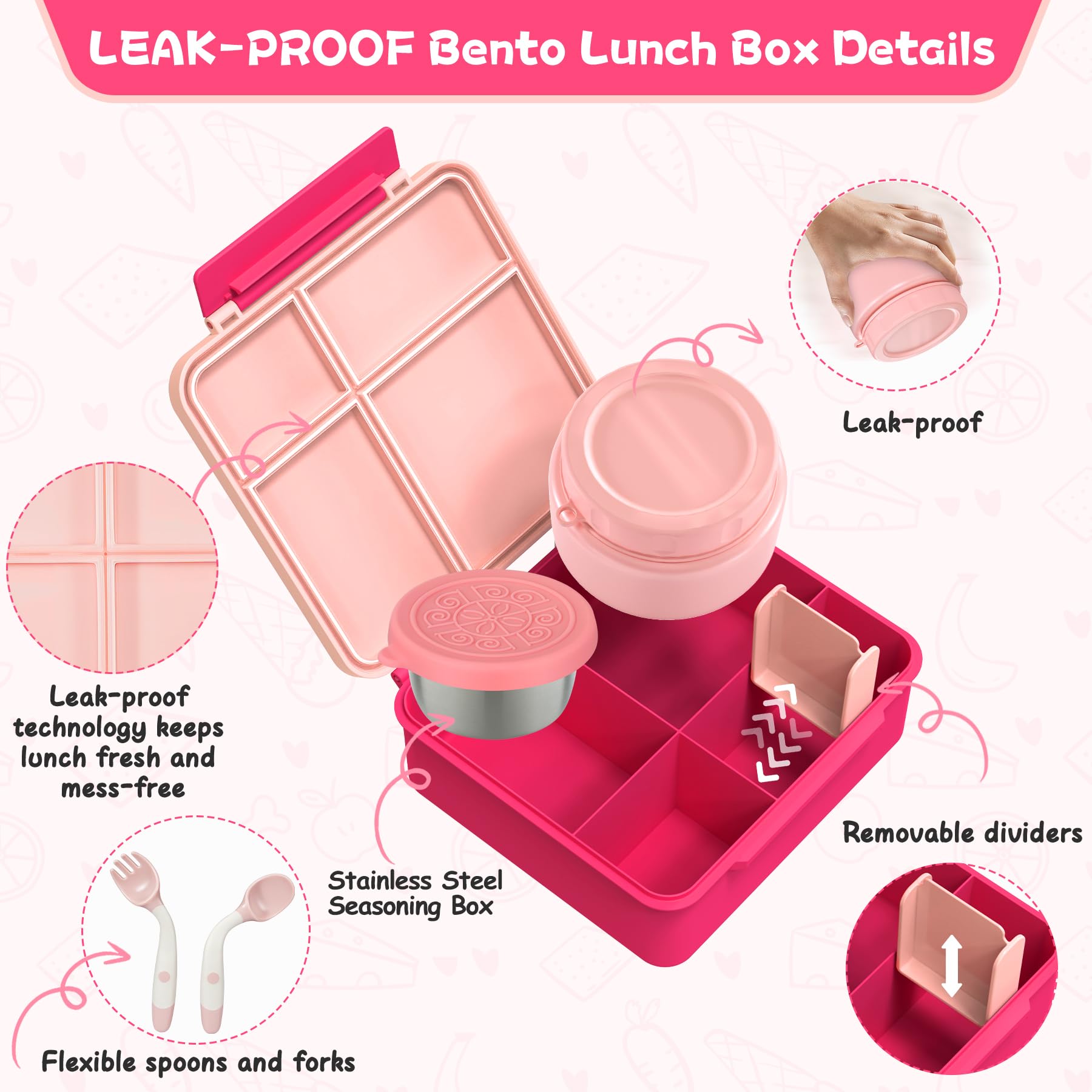 Aimsnk four-compartment divider keeps foods separate and flavors distinct.