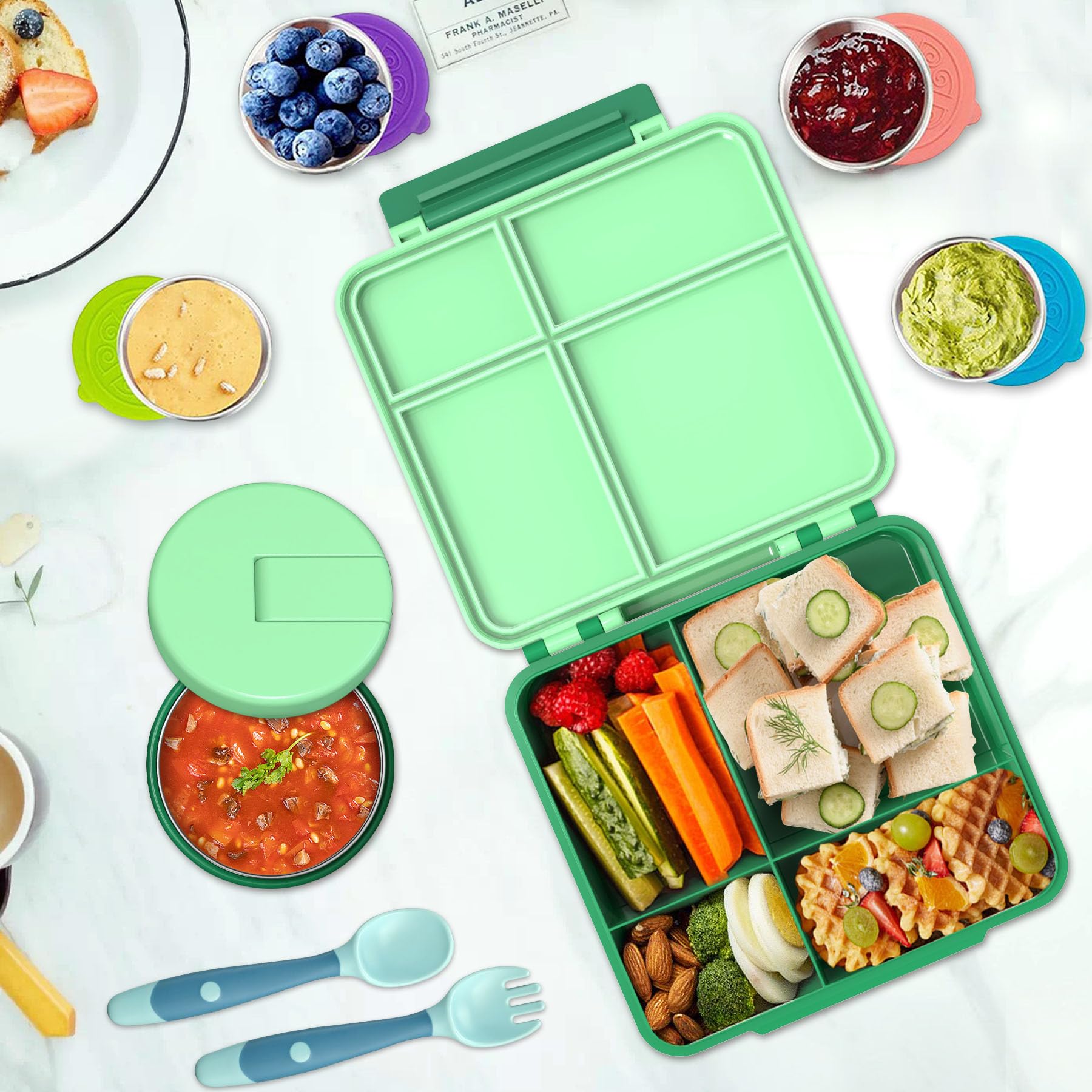 Aimsnk insulated lunch bag green with handle for easy carrying.