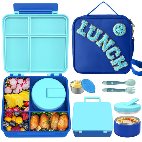 Aimsnk kids bento lunch box blue with four compartments for balanced meals.