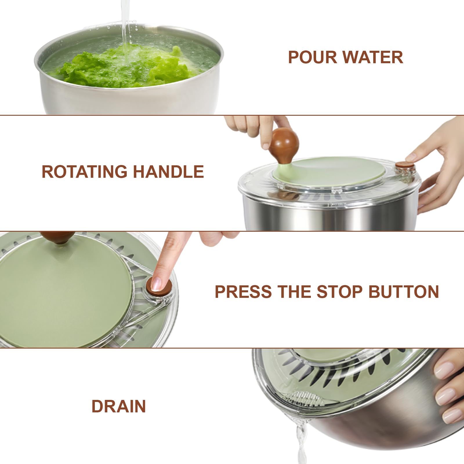 Ainmvnos 5-3qt salad spinner dishwasher-safe for easy cleaning after use.