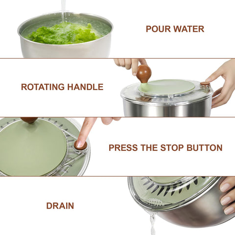 Ainmvnos 5-3qt salad spinner dishwasher-safe for easy cleaning after use.