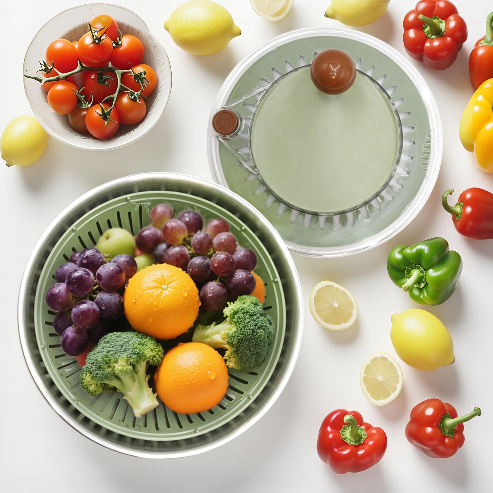 Ainmvnos 5-3qt salad spinner non-slip base keeps it steady on counters.