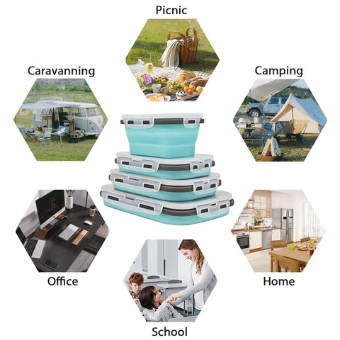 Ainmvnos silicone collapsible bowls shown in camping setup saving space.