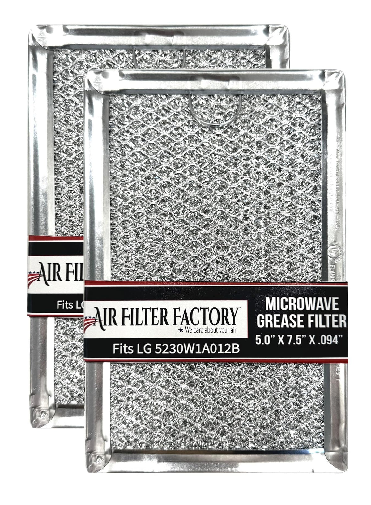 Air Filter Factory LG 5230W1A012B grease filter close-up demonstrates 12-layer aluminum mesh for grease capture.
