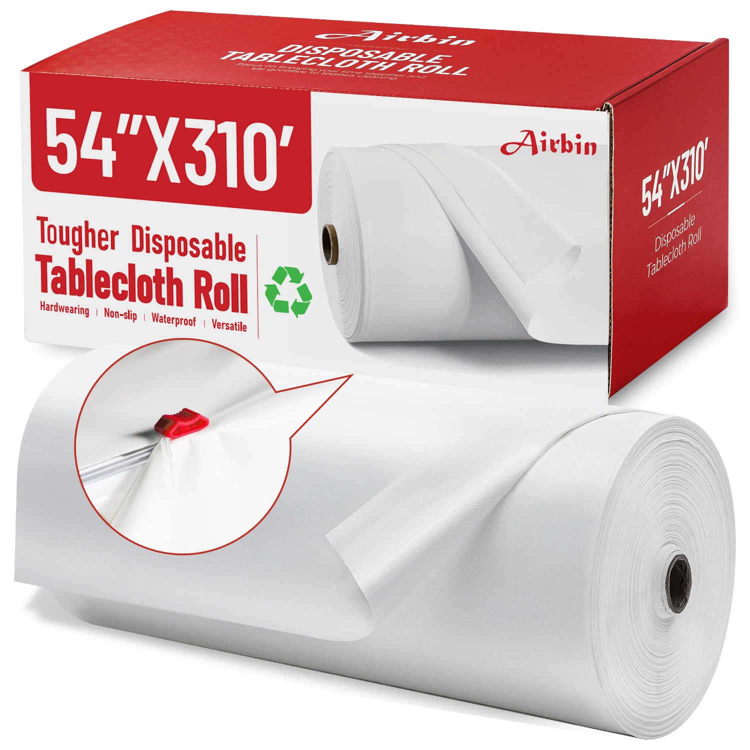Airbin tablecloth roll 310ft unrolled for flexible party sizing and quick setup.