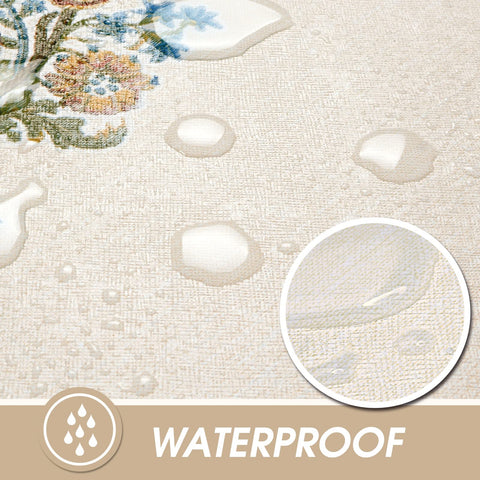 Liquid beads on the AIRCOWRIE tablecloth surface indicate spill protection during meals.