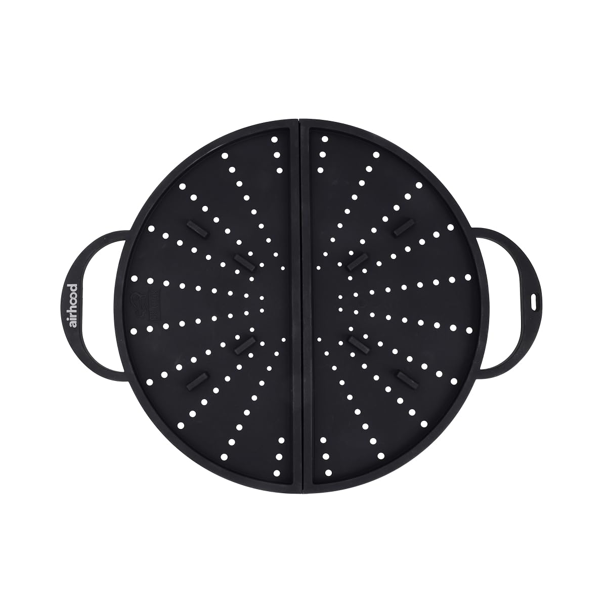 AirHood silicone splatter screen with foldable design for space-saving storage.