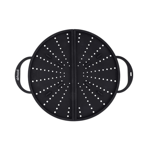 AirHood silicone splatter screen with foldable design for space-saving storage.