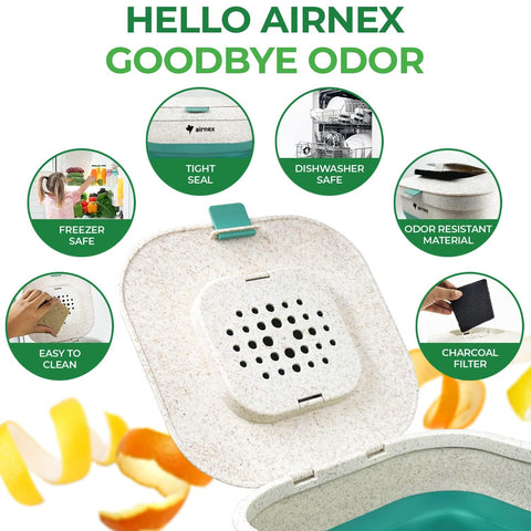 AirNex bin with lid and handle enables mess-free transport to outdoor compost.
