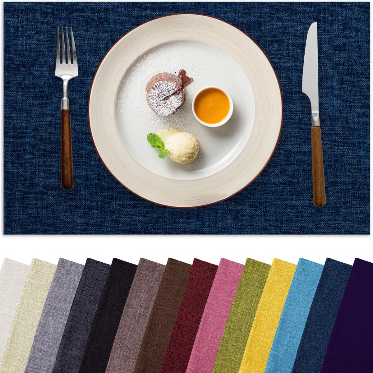 Aironment placemats 6-pack navy blue set on table for everyday dining; protects surfaces.