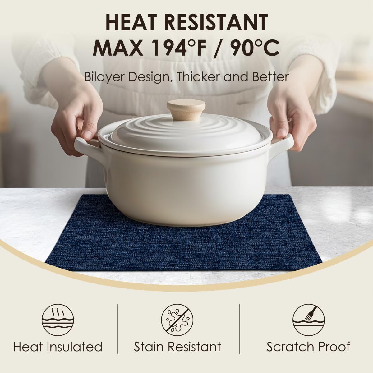 Aironment placemats bilayer thickened design shields tables from heat up to 194°F.